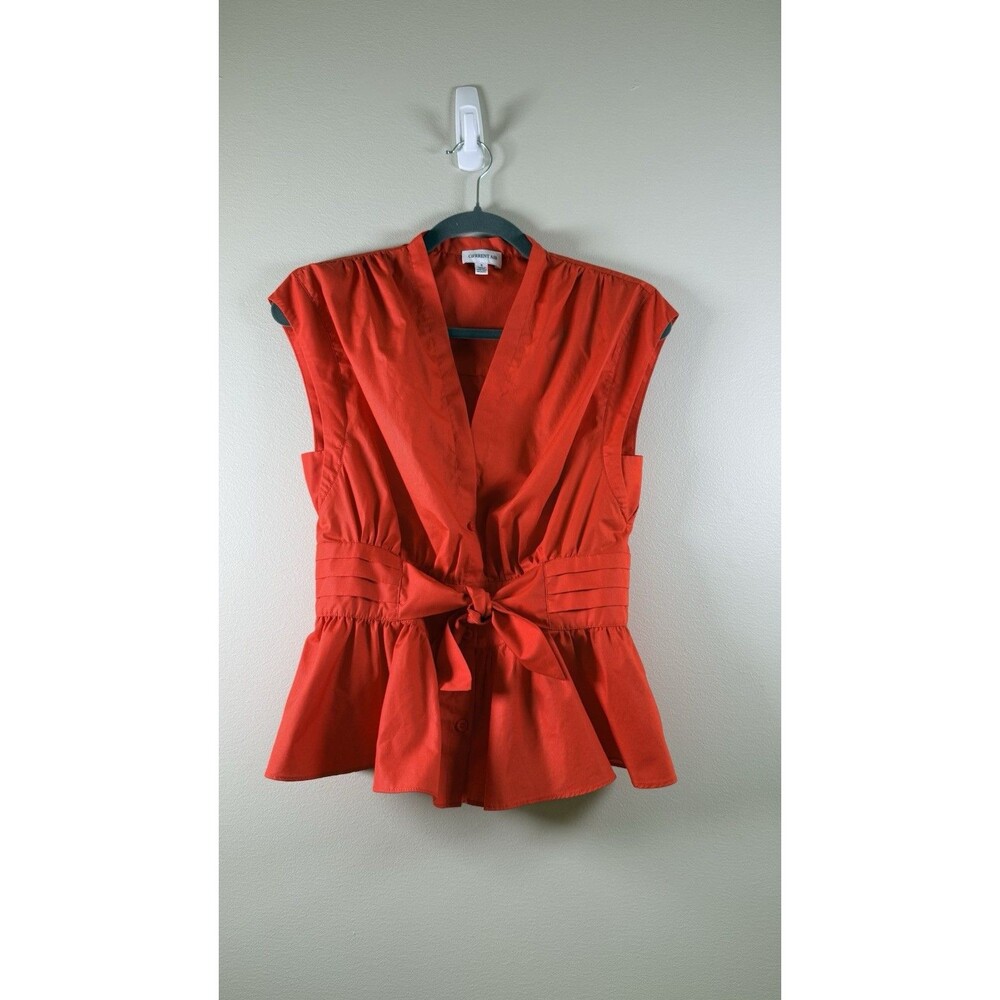 Current Air Womens Red V-Neck Sleeveless Peplum Tie Waist Blouse - S